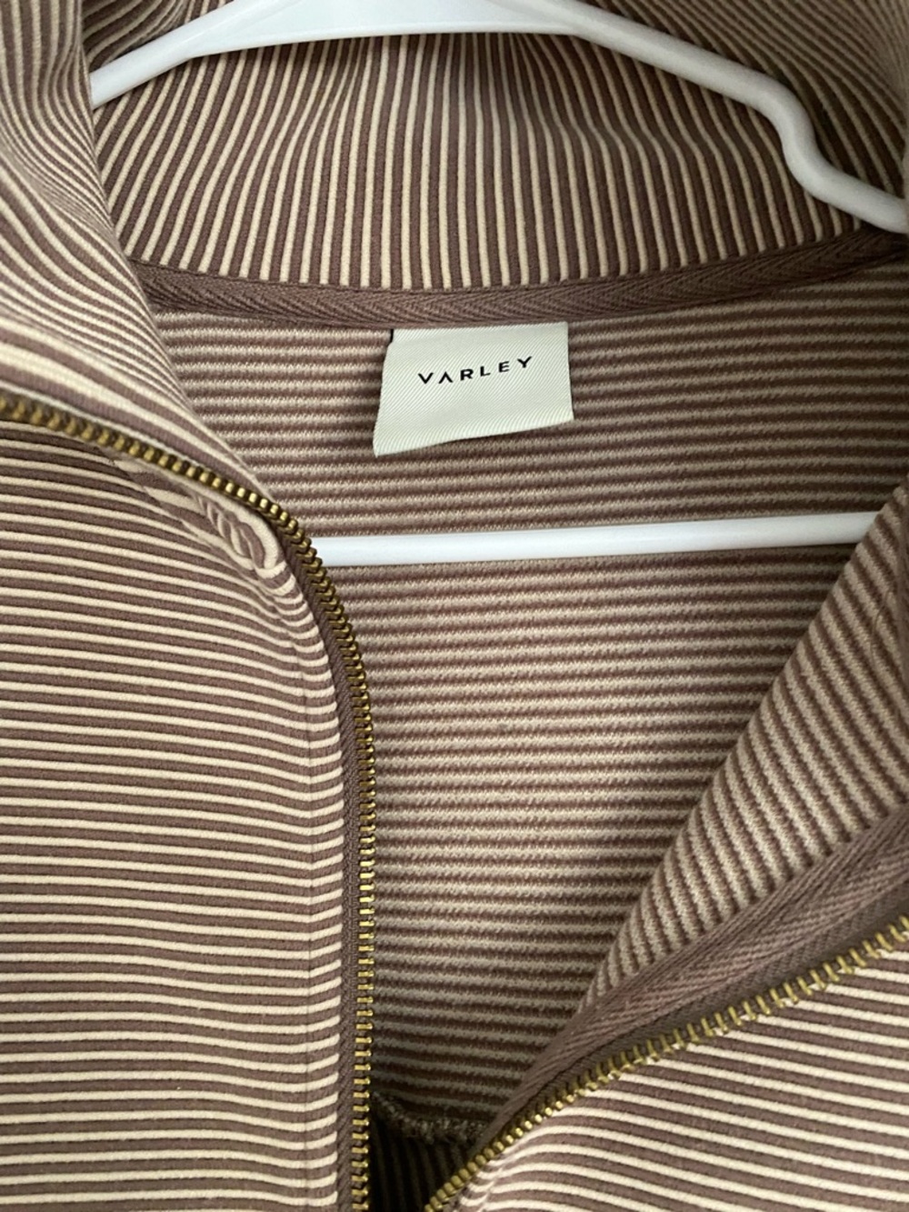Varley Ribbed Half-Zip Pullover in Taupe Stripe - Picture 3 of 6